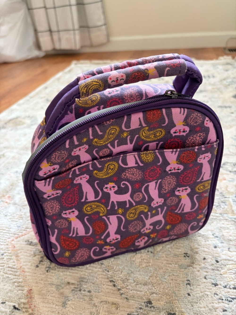 Purple Kids Cat Print Lunch Bag - Unbranded